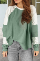 Mint Green Ribbed Colorblock Patchwork Raglan Long Sleeve Top Long Sleeve Tops b0483f68eb8aea23