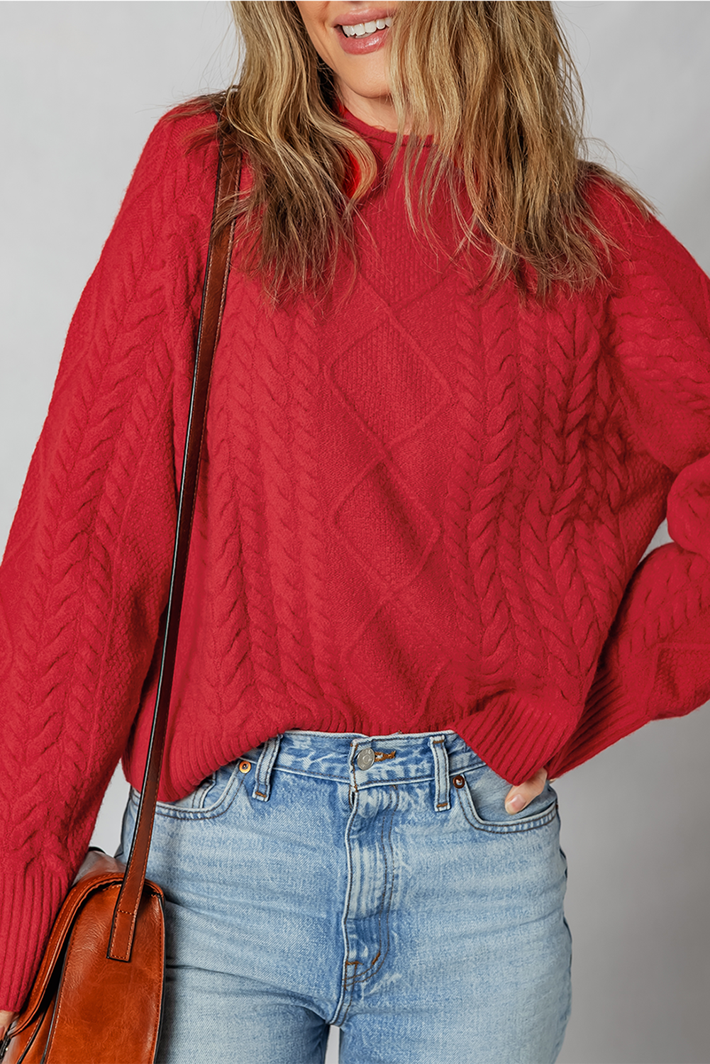 Fiery Red Cable Knit Baggy Sweater Sweaters b08c5160d7f2ae56