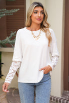 White Fake Two-Piece Lace Long Sleeve Drop Shoulder Tee T Shirts b0a3fe42ad150df3