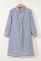 Blue Striped Collared Half Button Side Pockets Loose Fit Mini Dress Short Dresses b0a5a7e8aa36e892