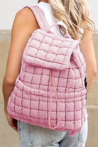 Pink Solid Flapped Quilted Puffer Backpack Backpacks b0a8091793349b21