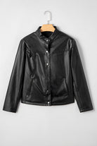 Black Faux Leather Buttoned Front Boxy Jacket Jackets b0af926484d21ebd