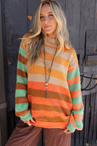 Orange Striped Colorblock High Neck Drop Shoulder Cozy Sweater Sweaters b0d55c7a78fdedd7