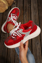 Fiery Red Rhinestone PU Leather Platform Casual Sneakers Sneakers b0e948ec73a8c9ff