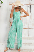 Moonlight Jade Abstract Print Wide Leg Bib Overall Jumpsuits b0eeb0e18bee90b0
