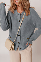 Medium Grey Chunky Buttoned Front Round Neck Cardigan Sweater Cardigans b109567c381452d5
