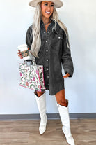 Medium Grey Chest Pocket Raw Hem Denim Loose Shirt Dress Short Dresses b11677c38a7fd418