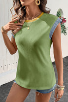 Pink Colorblock Corded Crew Neck Tee T Shirts b1191ab210537b02