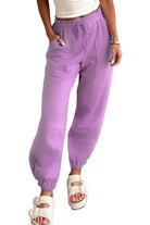 Lilac Tie Elastic Waist Solid Color Patchwork Jogger Pants Pants b1331c9c7e4ee041