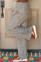 Khaki Leopard Drawstring Loose Pants Pants b134a94a0cbd6433