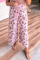 Pink Drawstring Leopard Print Patch Pocket Loose Pants Pants b13c04f0a00ac3d4