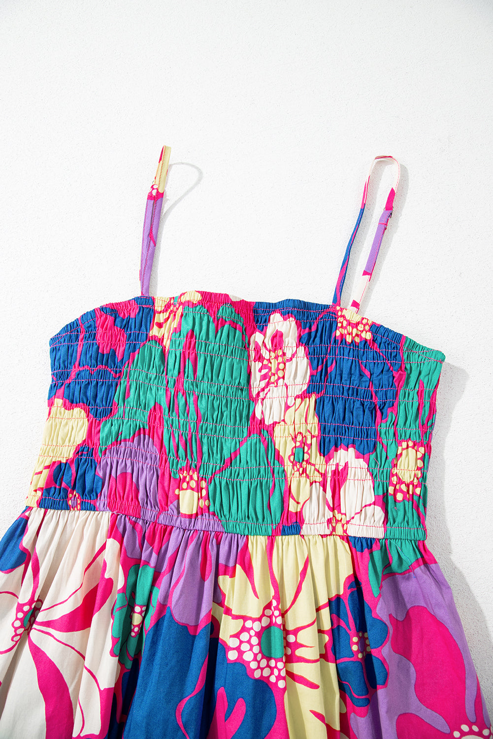 Purple Floral Print Shirred Spaghetti Strap Loose Maxi Dress Maxi Dresses b17c4ec8a45faa9d