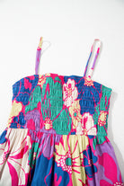 Purple Floral Print Shirred Spaghetti Strap Loose Maxi Dress Maxi Dresses b17c4ec8a45faa9d