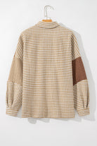 Khaki Houndstooth Textured Patchwork Loose Shacket Jackets b198f9ae09ac3fa9