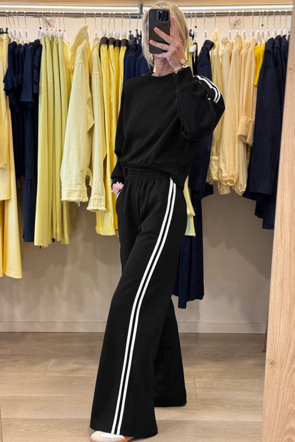 Dirty Blue Varsity Striped Detail Cropped Pullover Wide Leg Pants 2pcs Outfit Two Piece Pants Sets b1a459f595caac7a