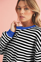 Blue Stripe Contrast Edge Cross Seam Oversized Pullover Sweatshirts & Hoodies b1c0674b0cbfabbc