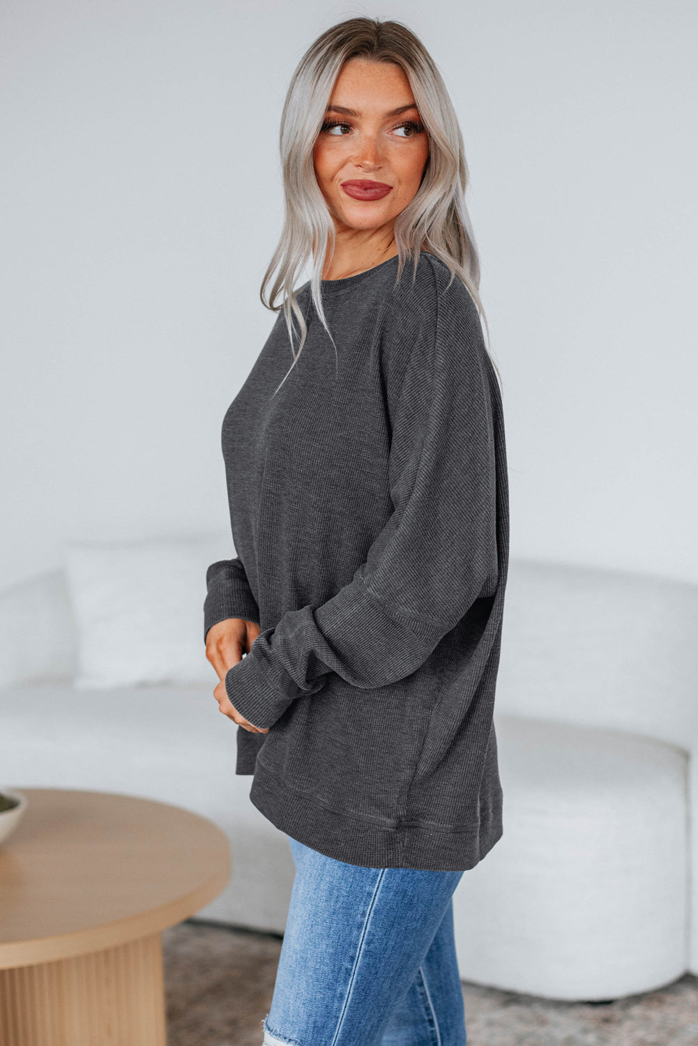 Mist Green Ribbed Plain Long Sleeve Loose Top Long Sleeve Tops b1c22884abdd1777