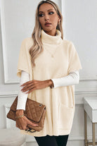 Jet Stream Plain Knit Casual Turtleneck Short Sleeve Tunic Sweater with Pockets Sweaters b1eeb3c9bde29929