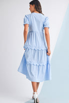 Sky Blue Stripe Bubble Sleeve Scallop Tiered Dress Maxi Dresses b2051b832d1cabde