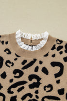 Brown Leopard Knitted Lace Trim Cuffed Plus Size Sweater Plus Size Sweaters&Cardigans b20864a11e3c20b2