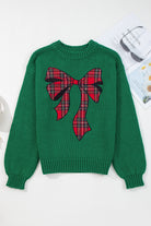 Evergreen Plaid Bow Graphic Christmas Sweater Sweaters b234951382581273