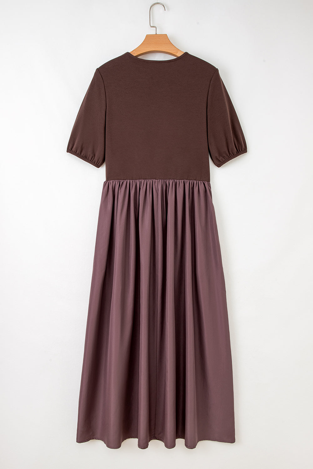 Coffee Knit Top Patchwork Pleated Half Sleeve Long Dress Maxi Dresses b25fbd62b09bef2b