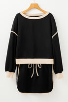 Evergreen Contrast Trim Loose Pullover and Lace-up Waist Skort Set Two Piece Shorts Sets b2974b5a2d40b60a