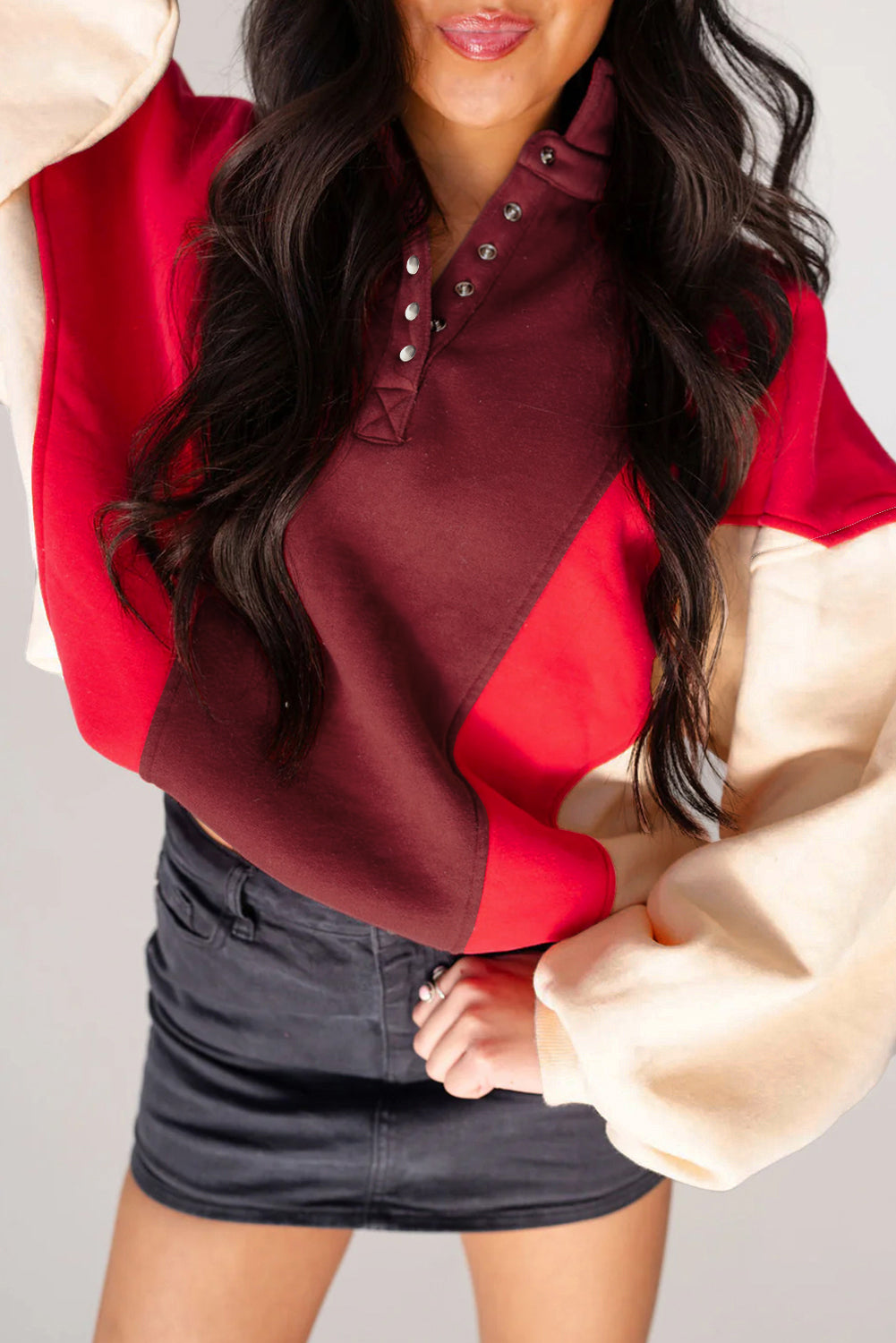Fiery Red Colorblock Patchwork Oversized Sweatshirt Sweatshirts & Hoodies b2ad76372cb8f7ec