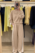 Dirty Blue Varsity Striped Detail Cropped Pullover Wide Leg Pants 2pcs Outfit Two Piece Pants Sets b2b82c2c467bff9f