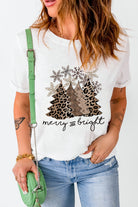 White Leopard Christmas Tree Casual Crew Neck Graphic Tee Graphic Tees b2cf4221a670d531