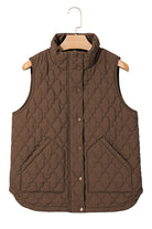 Dark Brown Flower Shape Quilted Snap Button Zip Up Winter Vest Coats b2d7c966fbaa9fdb