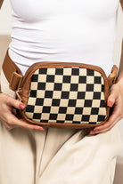 Black Faux Leather Checkered Patchwork Crossbody Bag Crossbody Bags b30551f5e4f7f38e