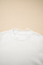 Beige Lace Sleeve Patchwork Faux Two-piece Fuzzy Sweater Sweaters b32fb29a1cbbc82f