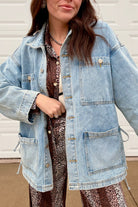 Beau Blue Multi Patched Pockets Side Tie up Boyfriend Style Denim Jacket Jackets b362920f3fb5a92f