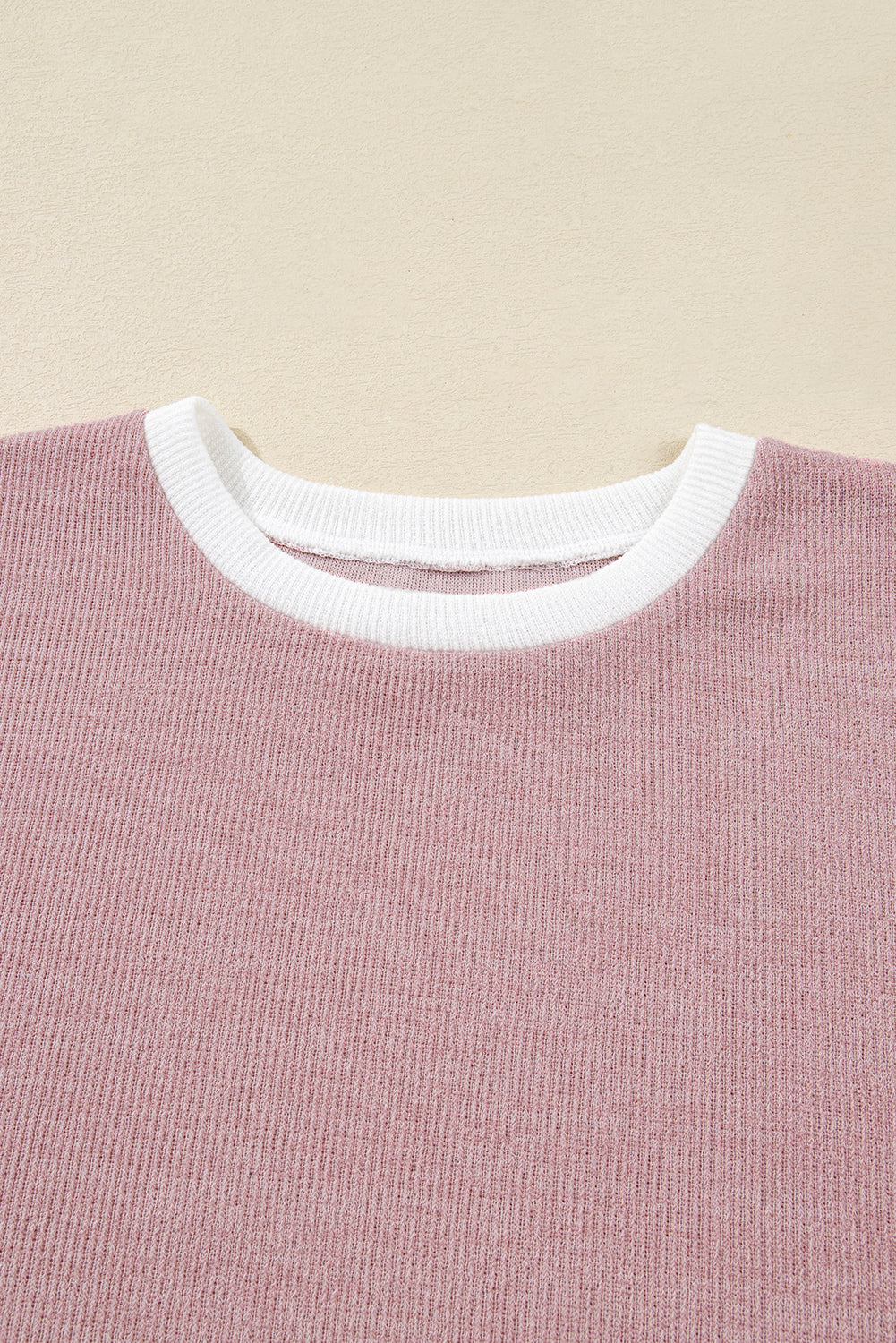 Light Pink Contrast Trim Knitted Drop Shoulder Plus Size Top Plus Size Tops b39aeacb7e9bd718