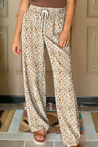 Khaki Leopard Drawstring Loose Pants Pants b3a37a06a5dc4379
