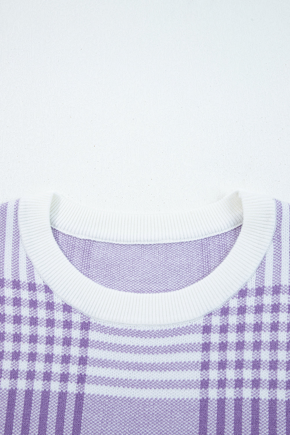Lilac Plaid Print Ribbed Trim Loose Sweater Sweaters b3c30949e4ffc272