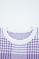 Lilac Plaid Print Ribbed Trim Loose Sweater Sweaters b3c30949e4ffc272