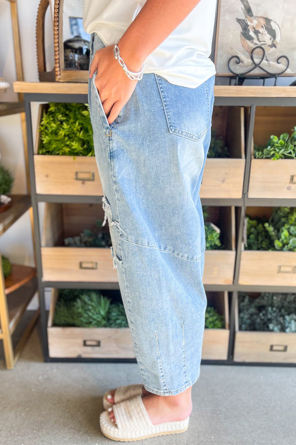 Beau Blue Light Wash Floral Pocketed High Waist Jeans Jeans b3efb18b05e48c7b