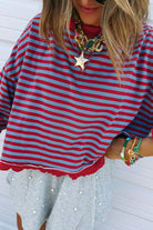 Red Stripe Exposed Seam Contrast Ribbed Trim Oversize Sweatshirt Sweatshirts & Hoodies b41a7a822412f6ba