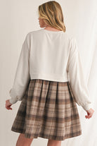 Black Plaid Patchwork High Waist Sweatshirt Mini Dress Short Dresses b43b477e62c436c3