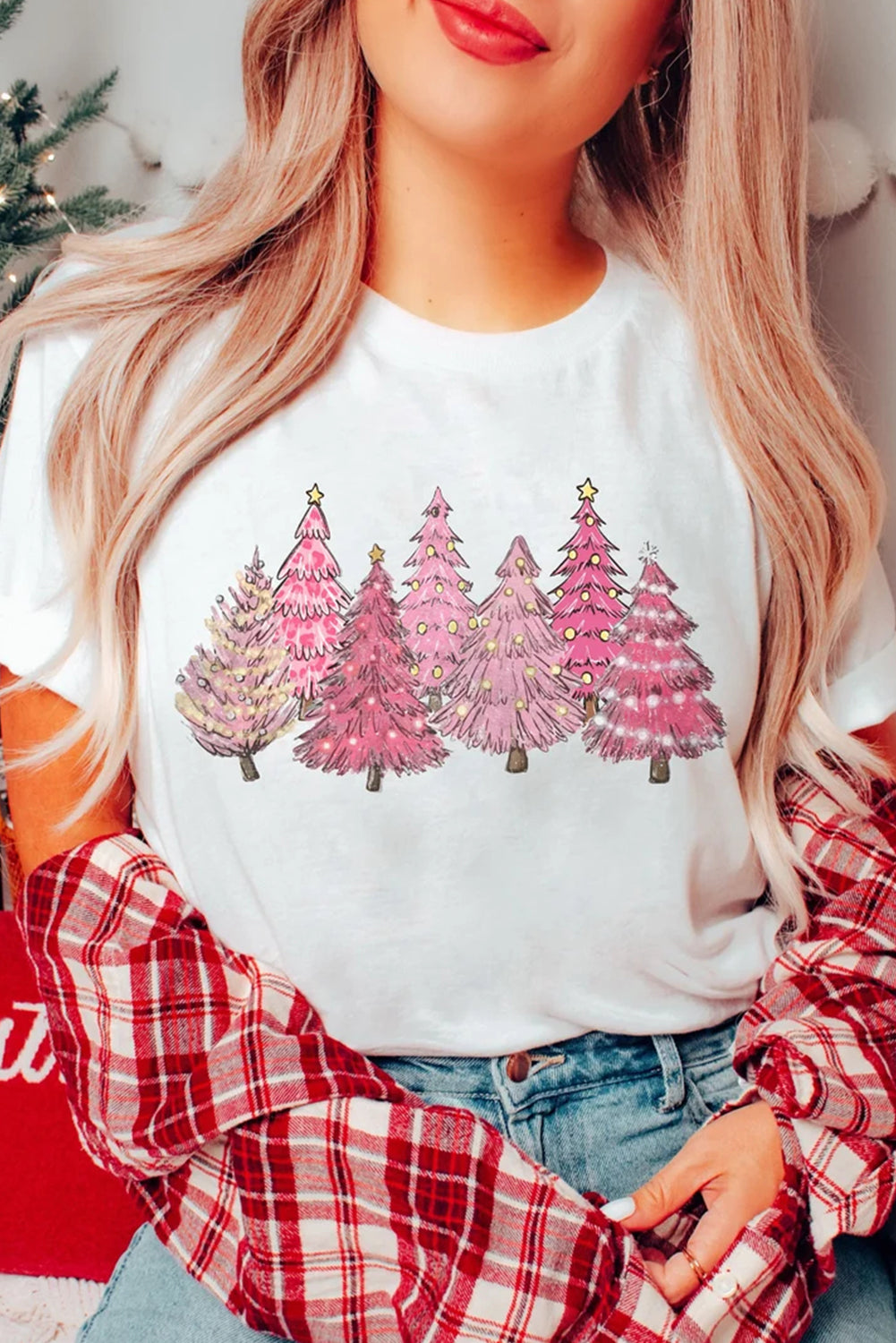 White Christmas Trees Heat Transfer Printing Graphic Tee Graphic Tees b46a0f806ba12bf8