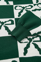 Blackish Green Bow Print Checkered Knit Sweater Sweaters b46cbcd3da4e6955