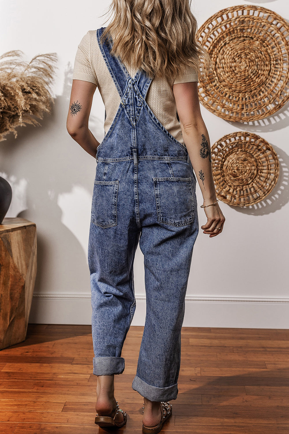 Sail Blue Straight Leg Pockets Denim Bib Overall Jumpsuits b4940804e4ea7163