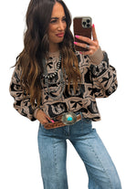 Brown Colorblock Bow Pattern Drop Sleeve Sweater Sweaters b49d8bb23be1d349