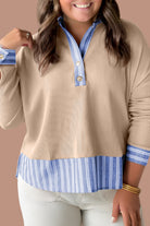 Parchment Plus Size Striped Contrast Trim Waffle Knit Collared Top Pre Order Plus Size b4b7dc73a00b7edc
