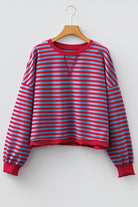Red Stripe Exposed Seam Contrast Ribbed Trim Oversize Sweatshirt Sweatshirts & Hoodies b4cc1958d89fac16