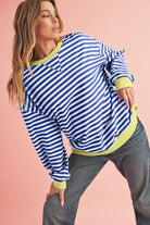 Blue Stripe Contrast Edge Cross Seam Oversized Pullover Sweatshirts & Hoodies b4ce90911d18ceef