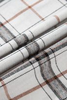 White Plaid Print Collared V Neck Loose Blouse with Side Slits Blouses b507a34e16de95ef