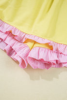 Yellow Ruffle Striped Hem Patchwork Pullover Top and Shorts Plus Size Set Plus Size Matching Sets b50c2b2a02c5f674